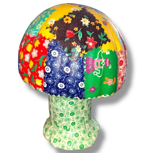 Vintage MAM Originals Patchwork Decoupage Chalkware Mushroom - Picture 2 of 4